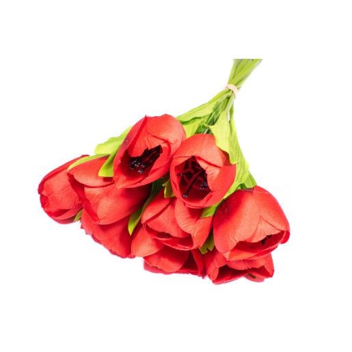 buchet-9-lalele-artificiale-legate-rosu