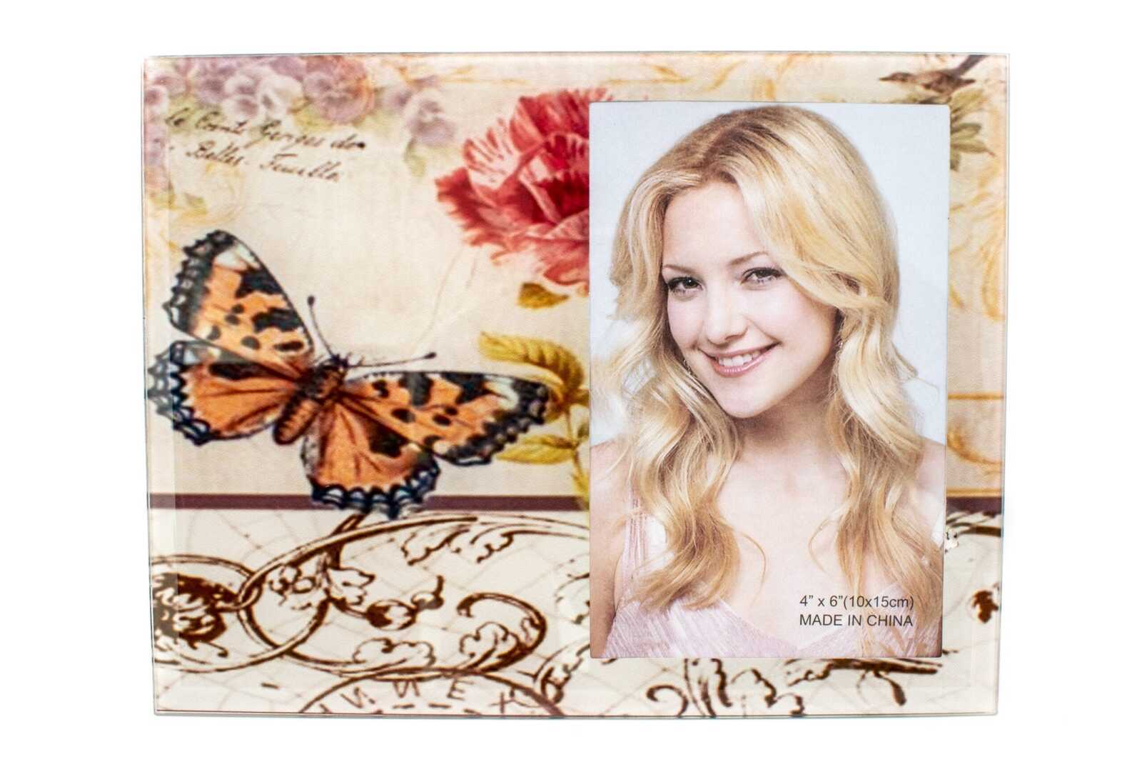 rame-foto-sticla-cu-fluture-maro