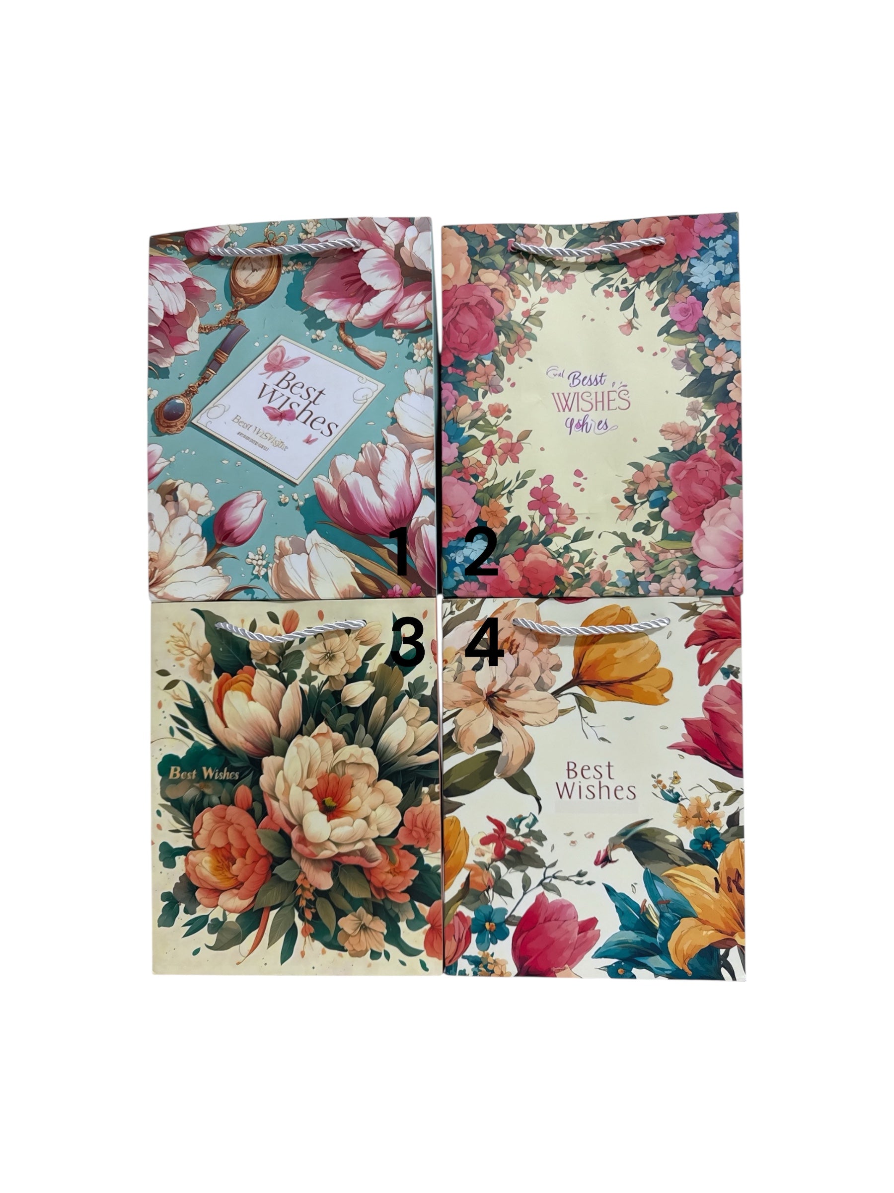 Pungi Pentru Cadou Cu Flori Si Mesaj In Mijloc 12/Set