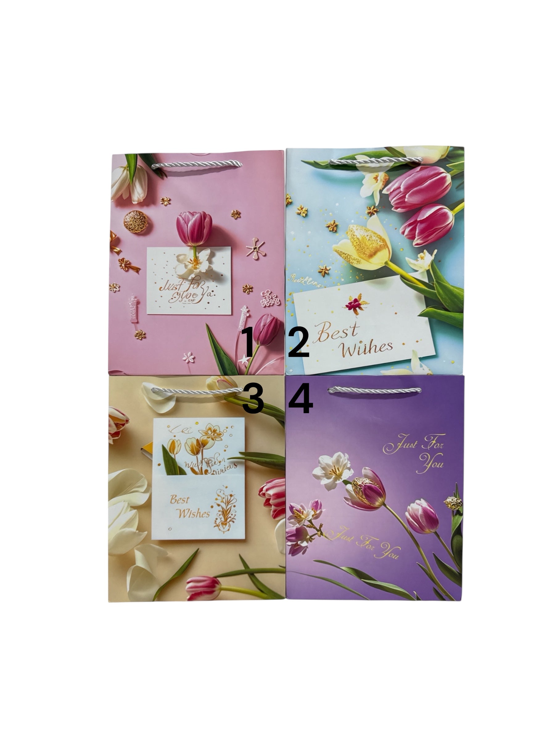 Pungi Pentru Cadou Cu Lalele Si Mesaj 12/Set