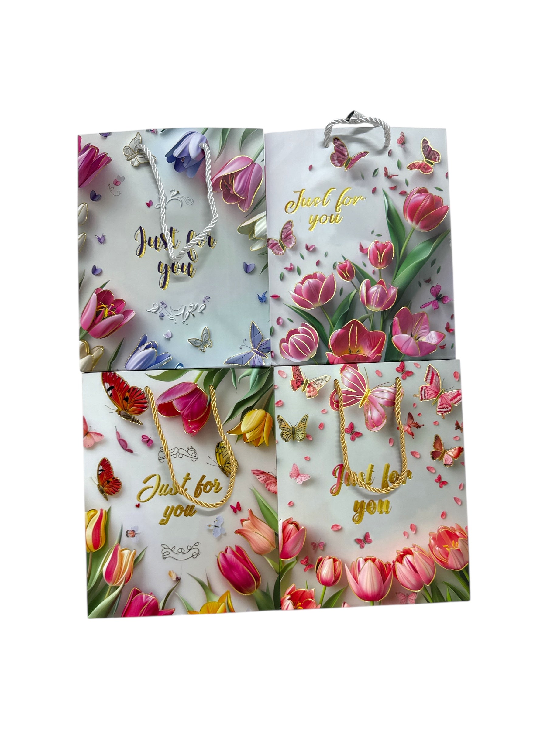 Pungi Pentru Cadou Cu Lalele Si Fluturi Si mesaj 12/Set