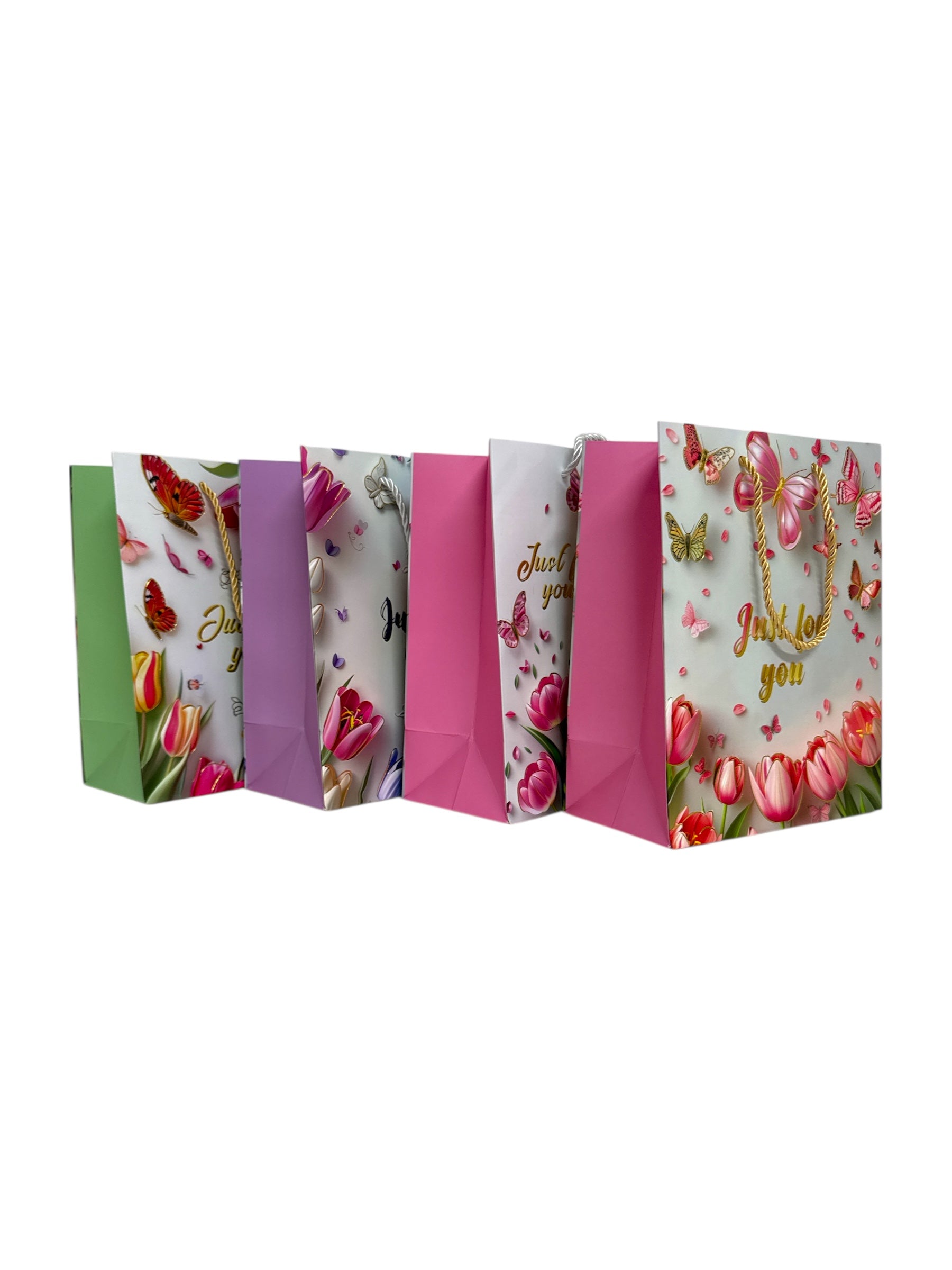 Pungi Pentru Cadou Cu Lalele Si Fluturi Si mesaj 12/Set