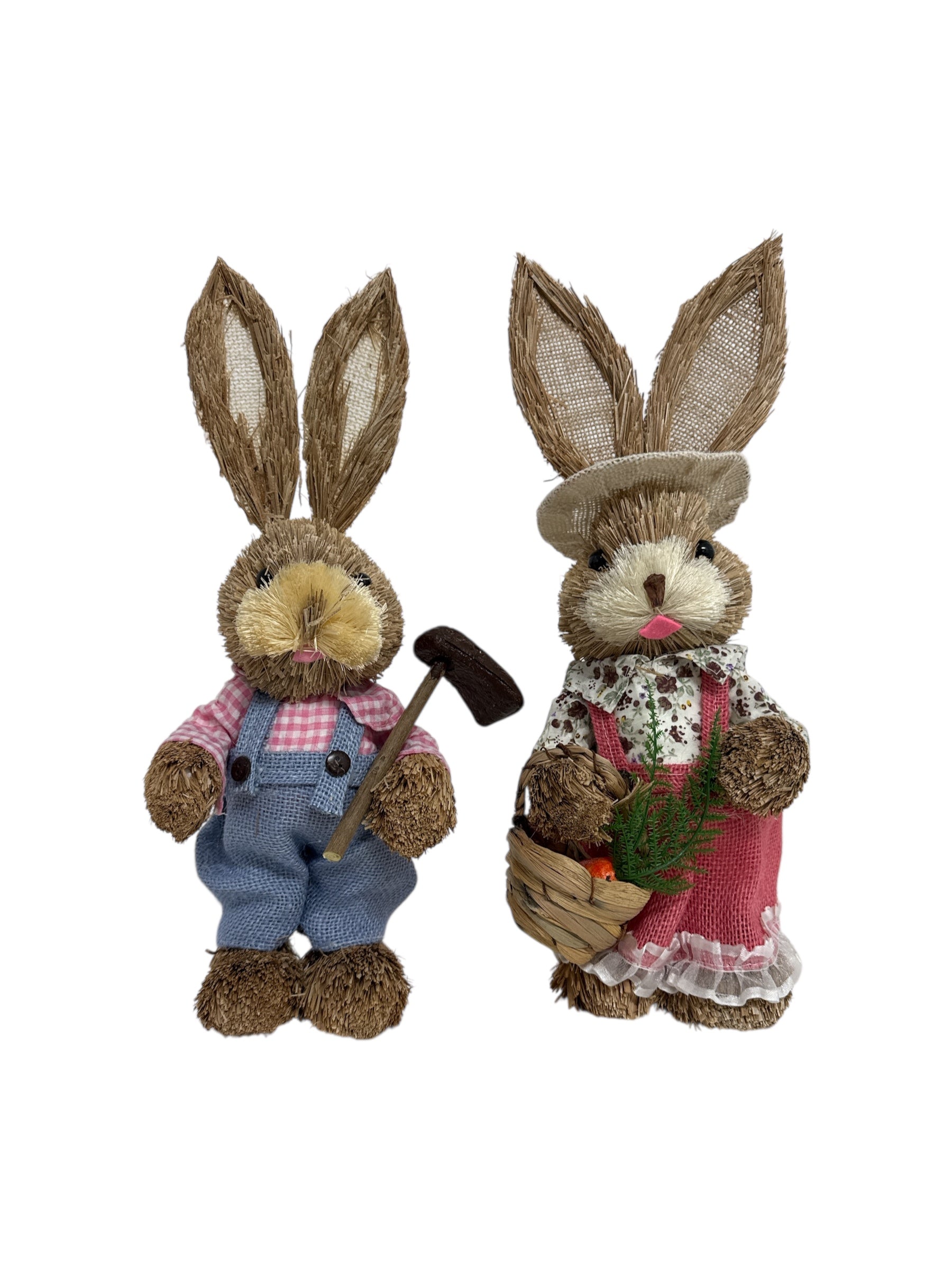 Figurine Din Paie Paste Iepure Fata Cu Cos Si Baiat Cu Unelte