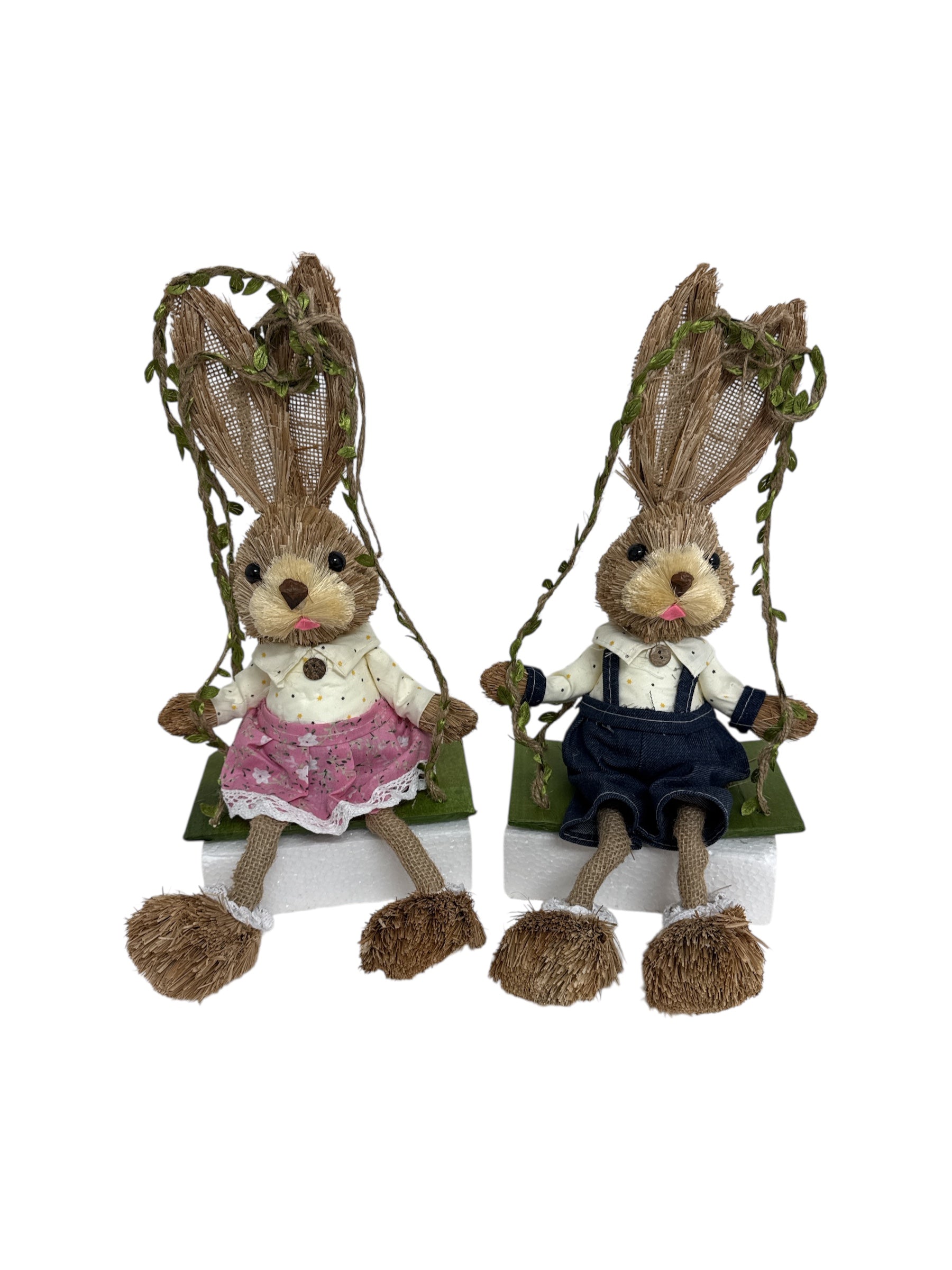 Figurine Din Paie Paste Iepure Fata Si Baiat Leagan 2/Set