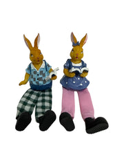 Figurine Din Rasina Iepuri Cu Picioare Textil Cu Carte 2/Set