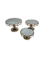 Suporti Pentru Prajituri Din Metal Cu Oglinda Cu Margine Metalica Dantelata Auriu 3/Set
