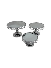 Suporti Pentru Prajituri Din Metal Cu Oglinda Cu Margine Metalica Dantelata Argintiu 3/Set