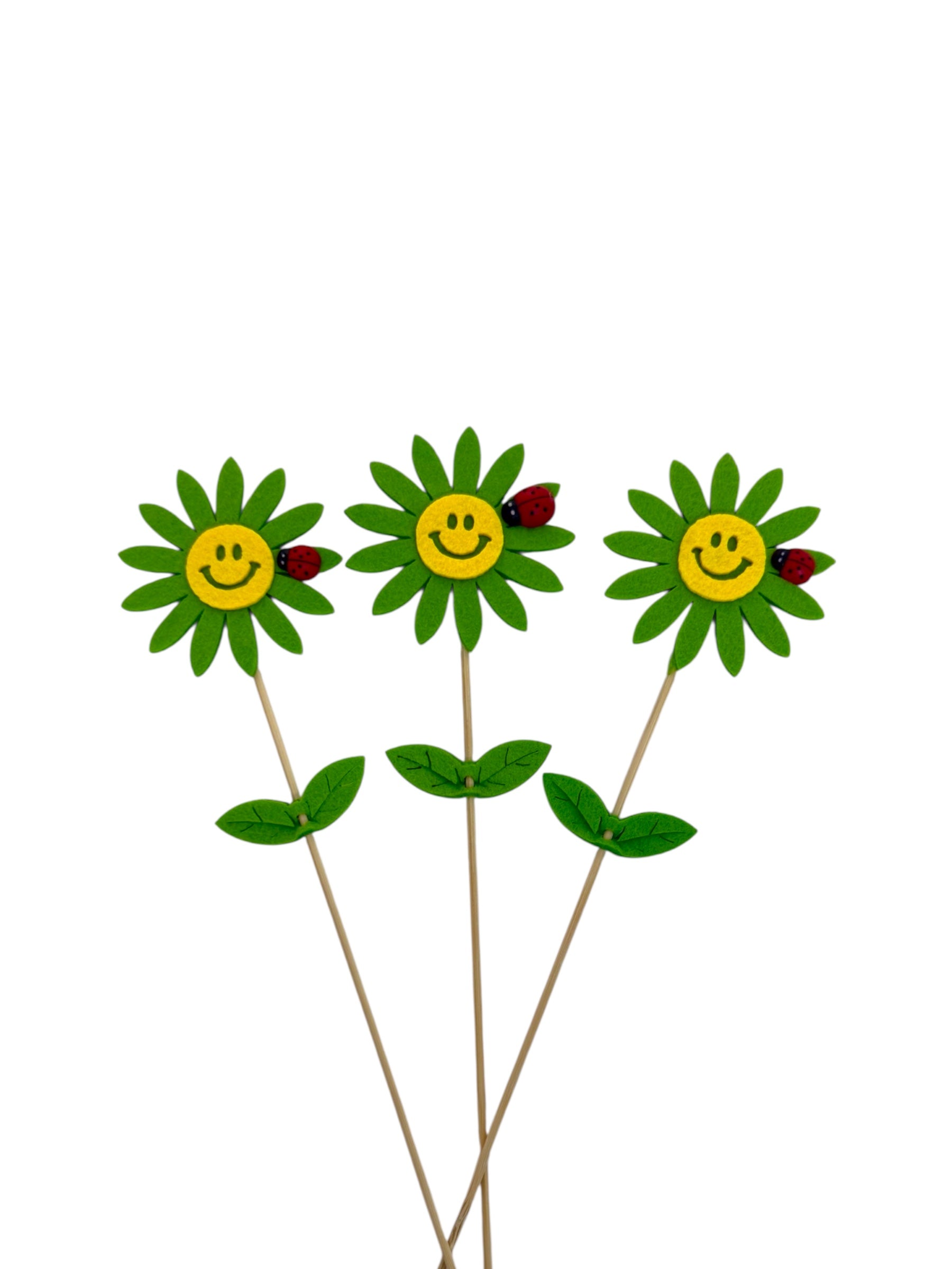 Ornament Din Fetru Floare Zambareata Cu Bat 12/Set