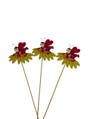 Ornament Din Lemn Buburuza Pe Floare Cu Bat 12/Set