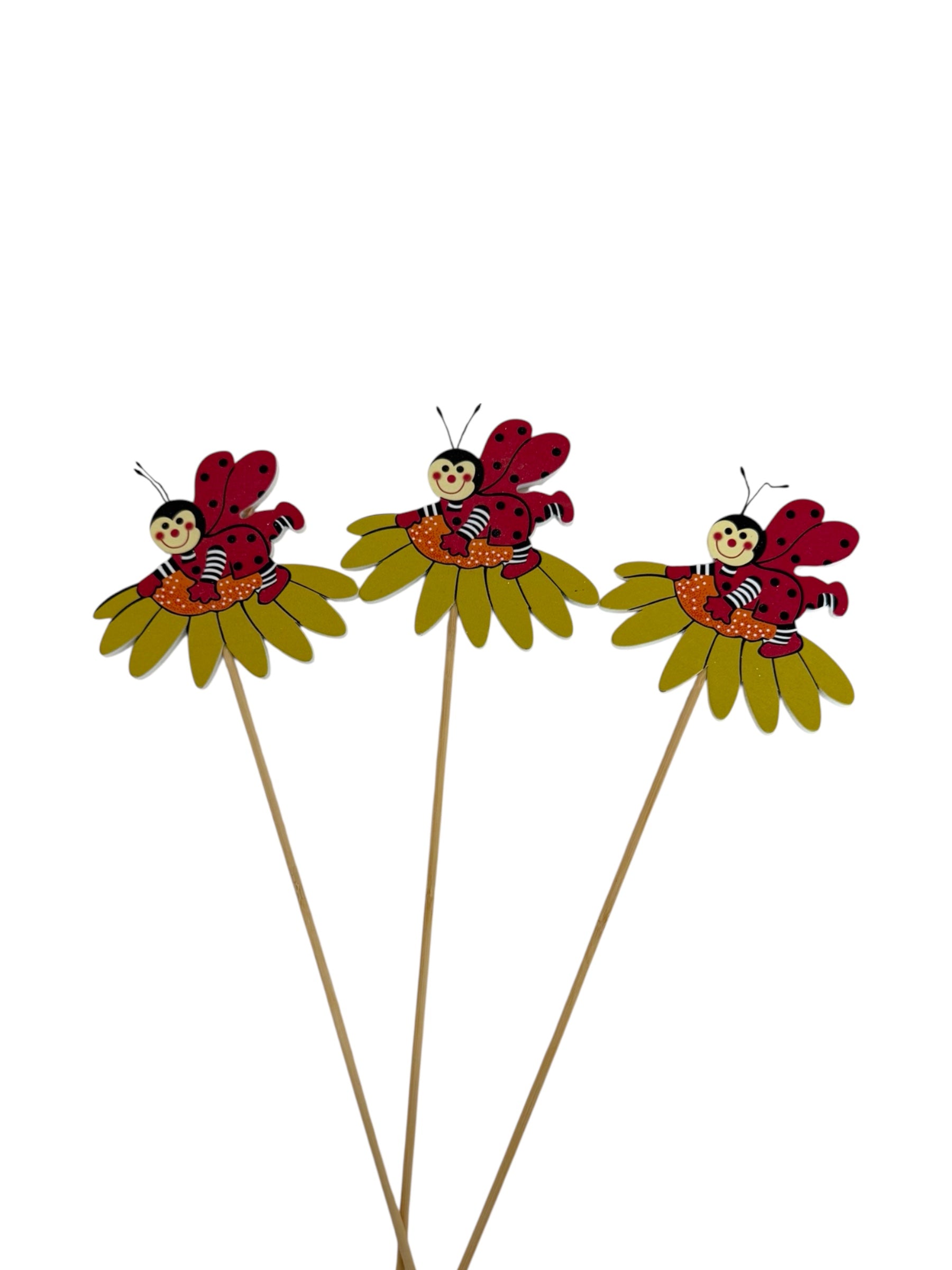 Ornament Din Lemn Buburuza Pe Floare Cu Bat 12/Set