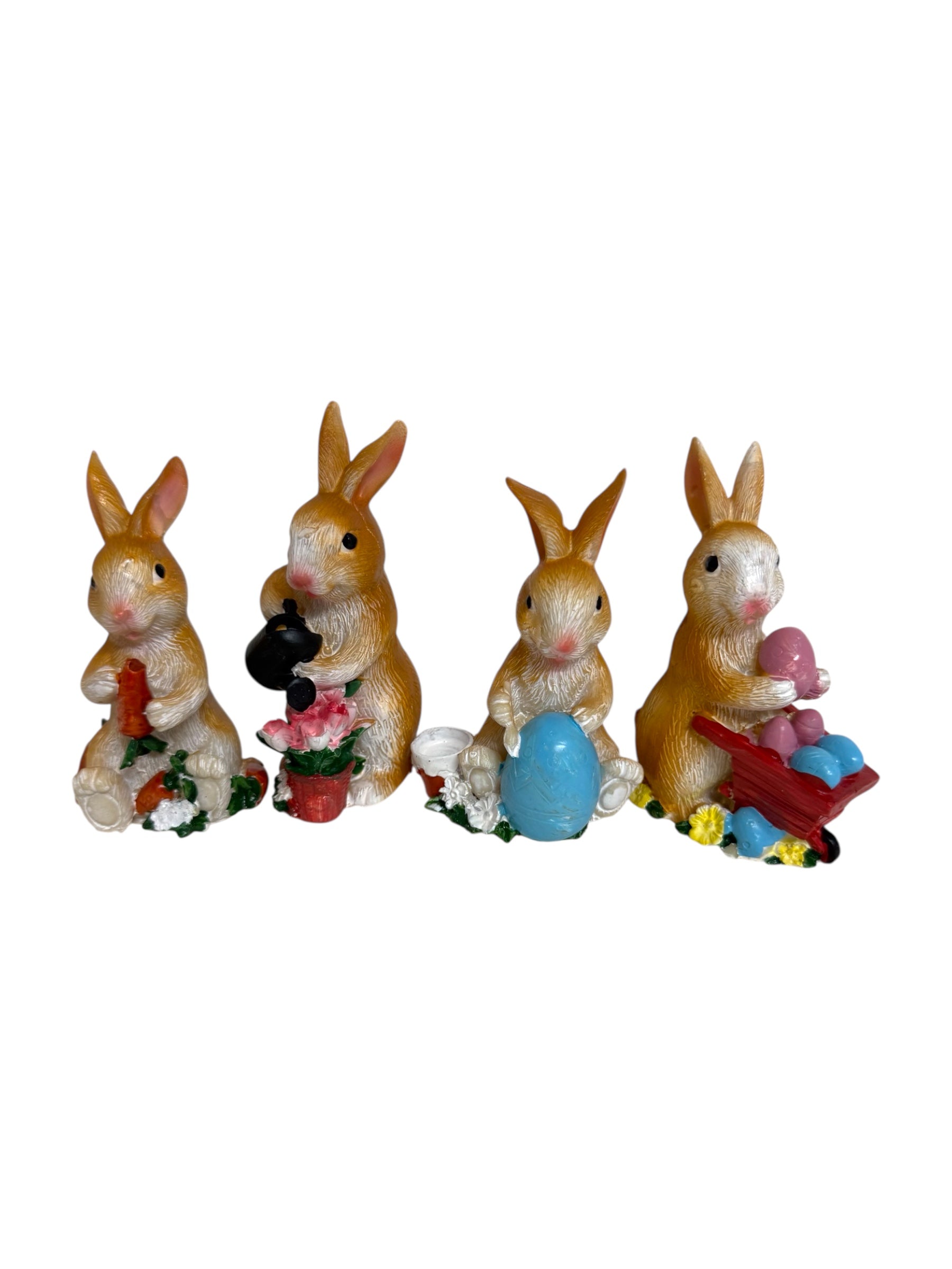 Figurine Din Rasina Iepuri Cu Oua,Morcov,Stropitoare,Flori 4/Set