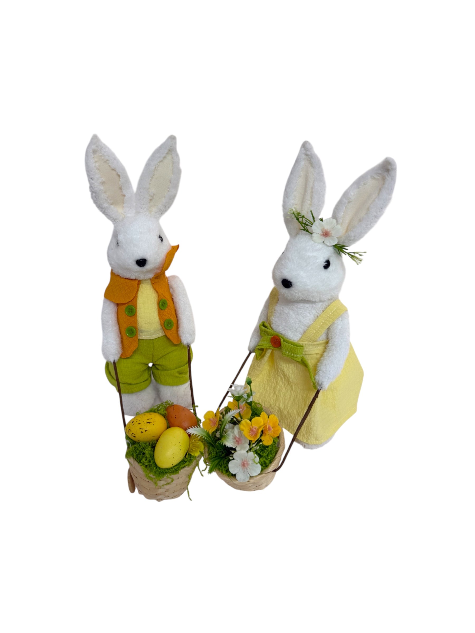 Figurine Din Paie Paste Iepure Baiat Si Fata Cu Cos Cu Ou 2/Set