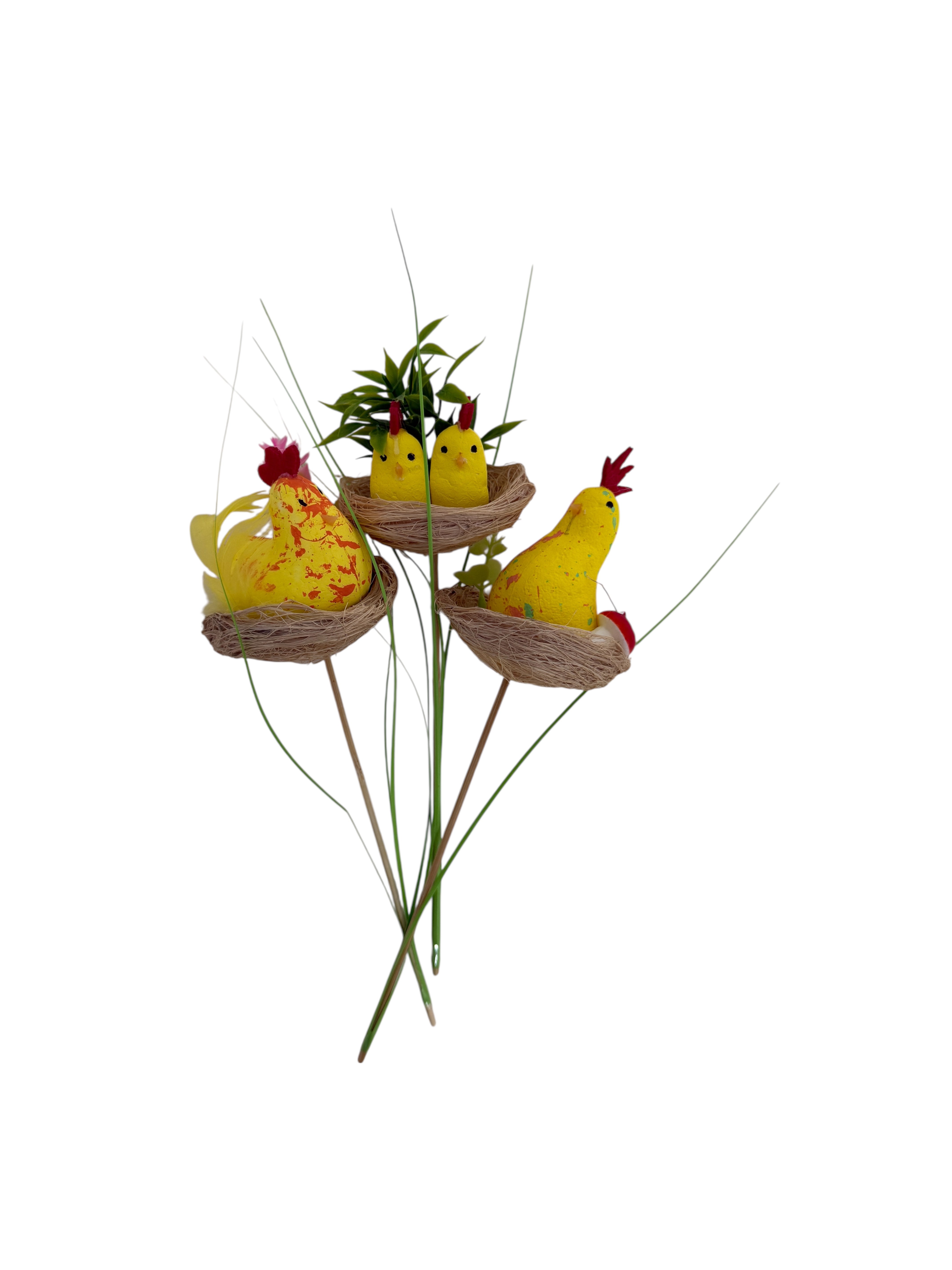 Ornamente De Paste Din Plastic Gainusa Si Pui Pe Bat 3/Set