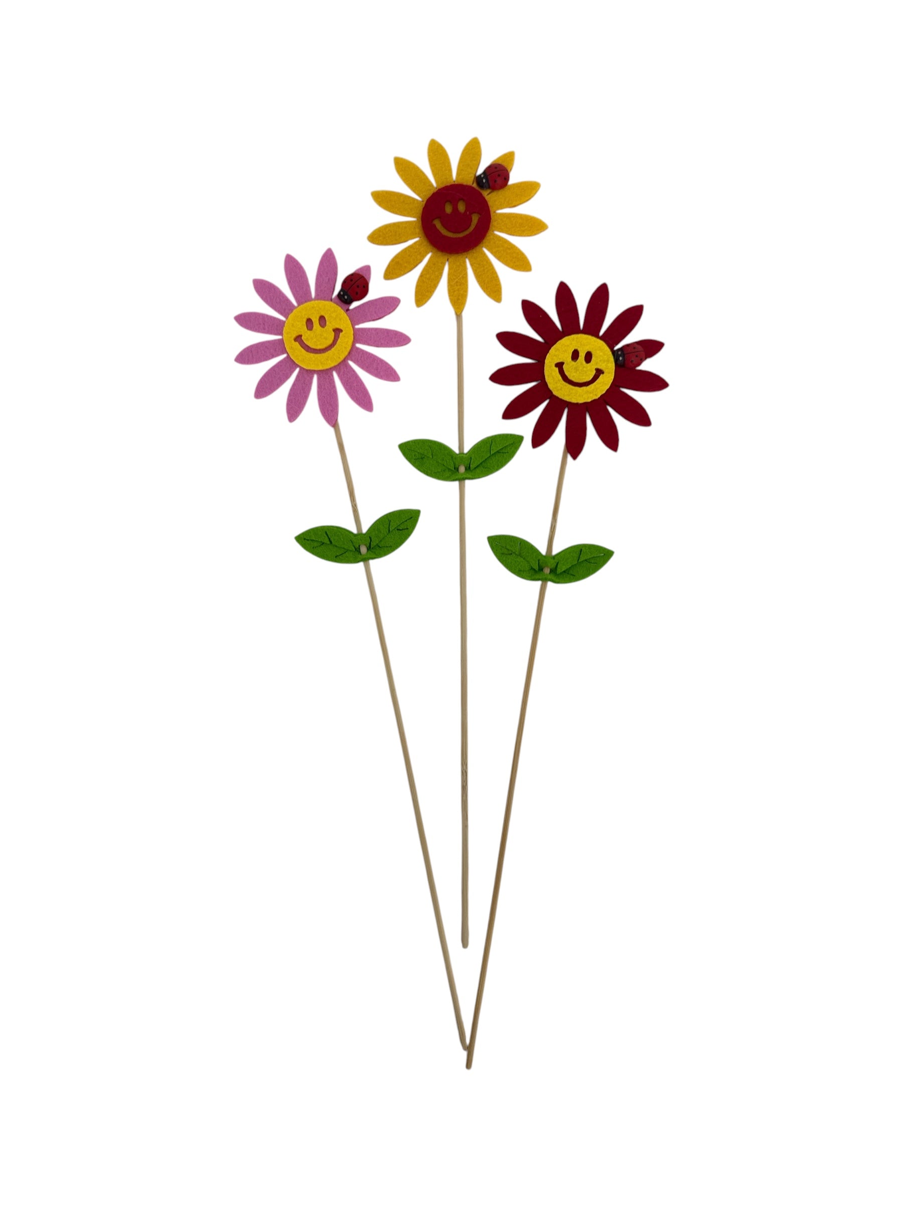 Ornament Din Fetru Floare Zambareata Cu Bat 12/Set