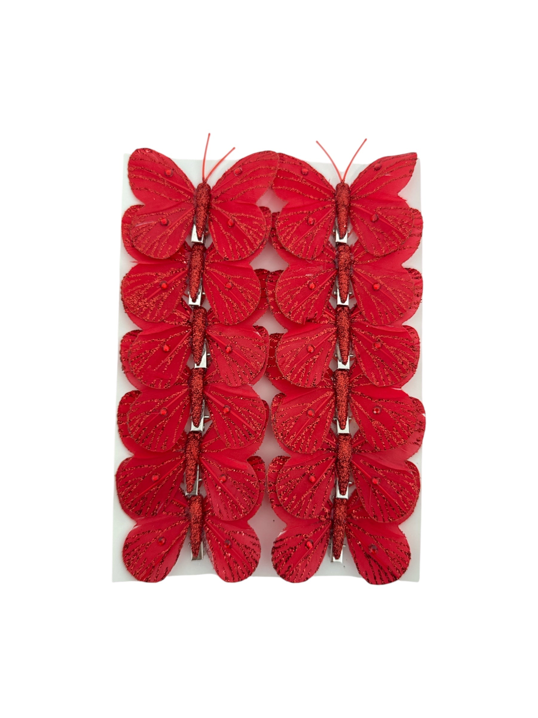 Fluturi Decorativi Din Pene Rosii 12/set
