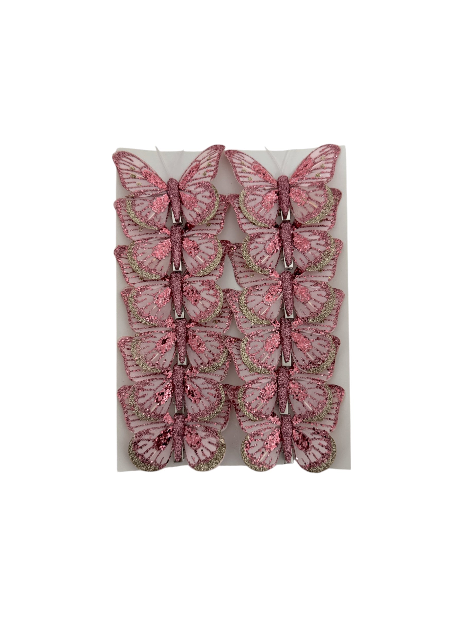 Fluturi Decorativi Din Pene Colorate Roz Cu Sclipici 12/set