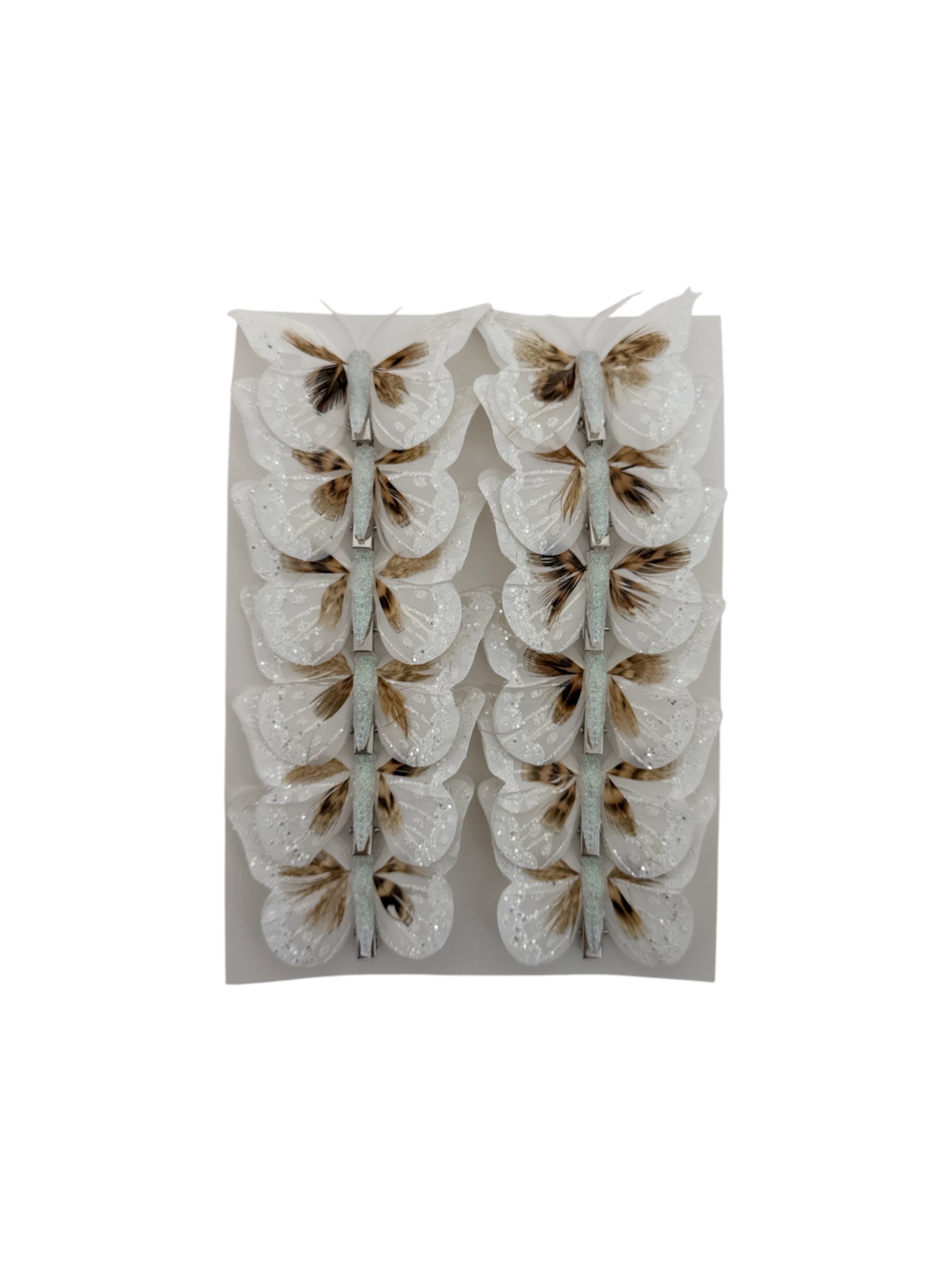 Fluturi Decorativi Din Pene Colorate Alb Cu Maro 12/set