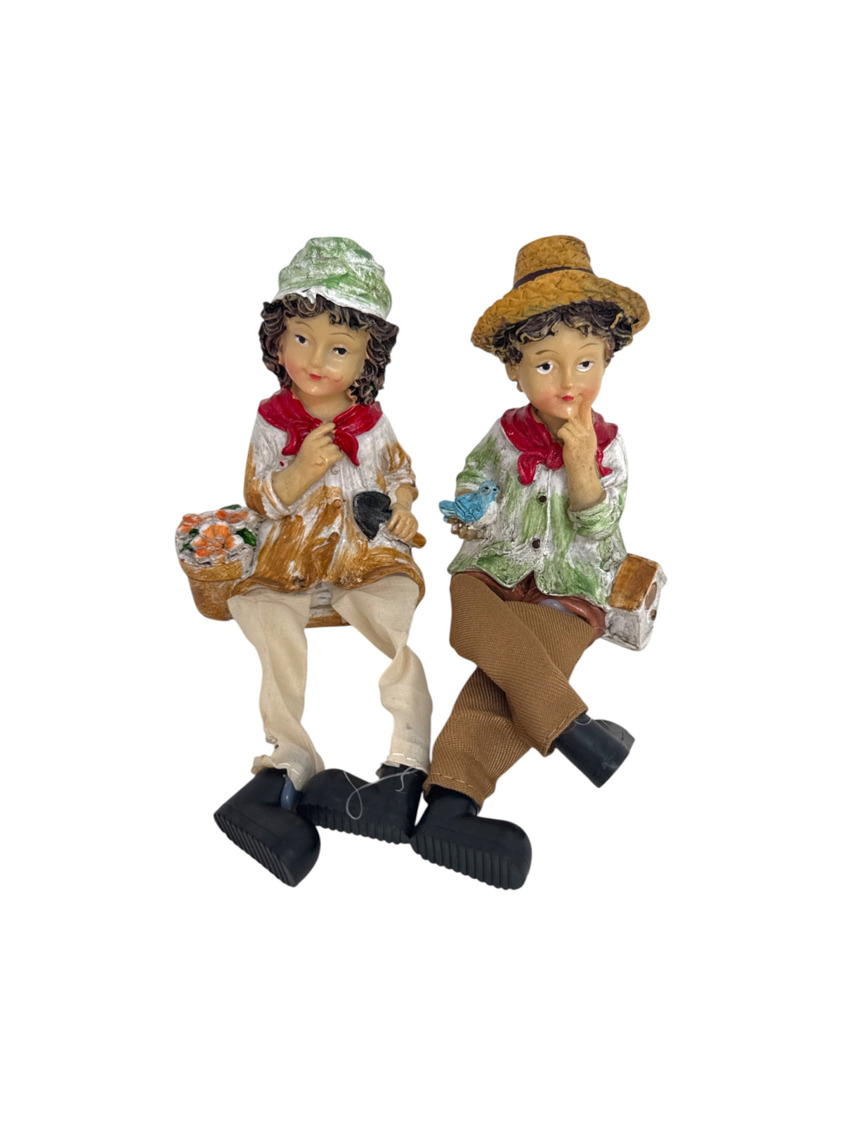 Figurine Din Rasina Copii Cu Unelte Si Pasare 2/Set