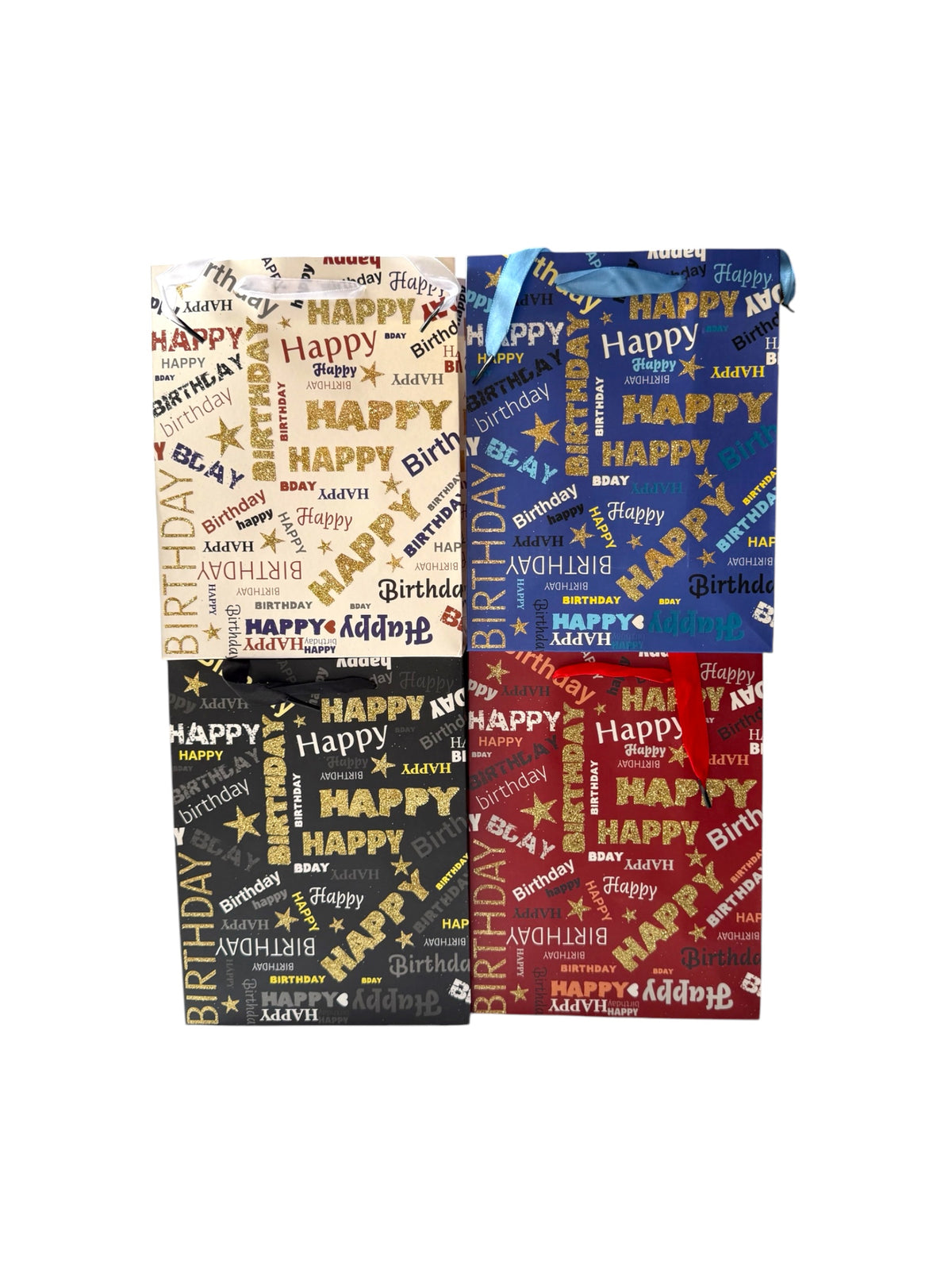 Pungi Pentru Cadou Cu Scris Sclipici Happy Birthday 12/Set