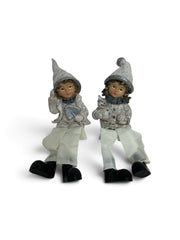 Figurine Din Rasina Cu Picioare Textil Copii Albi Cu Argintiu 2/Set