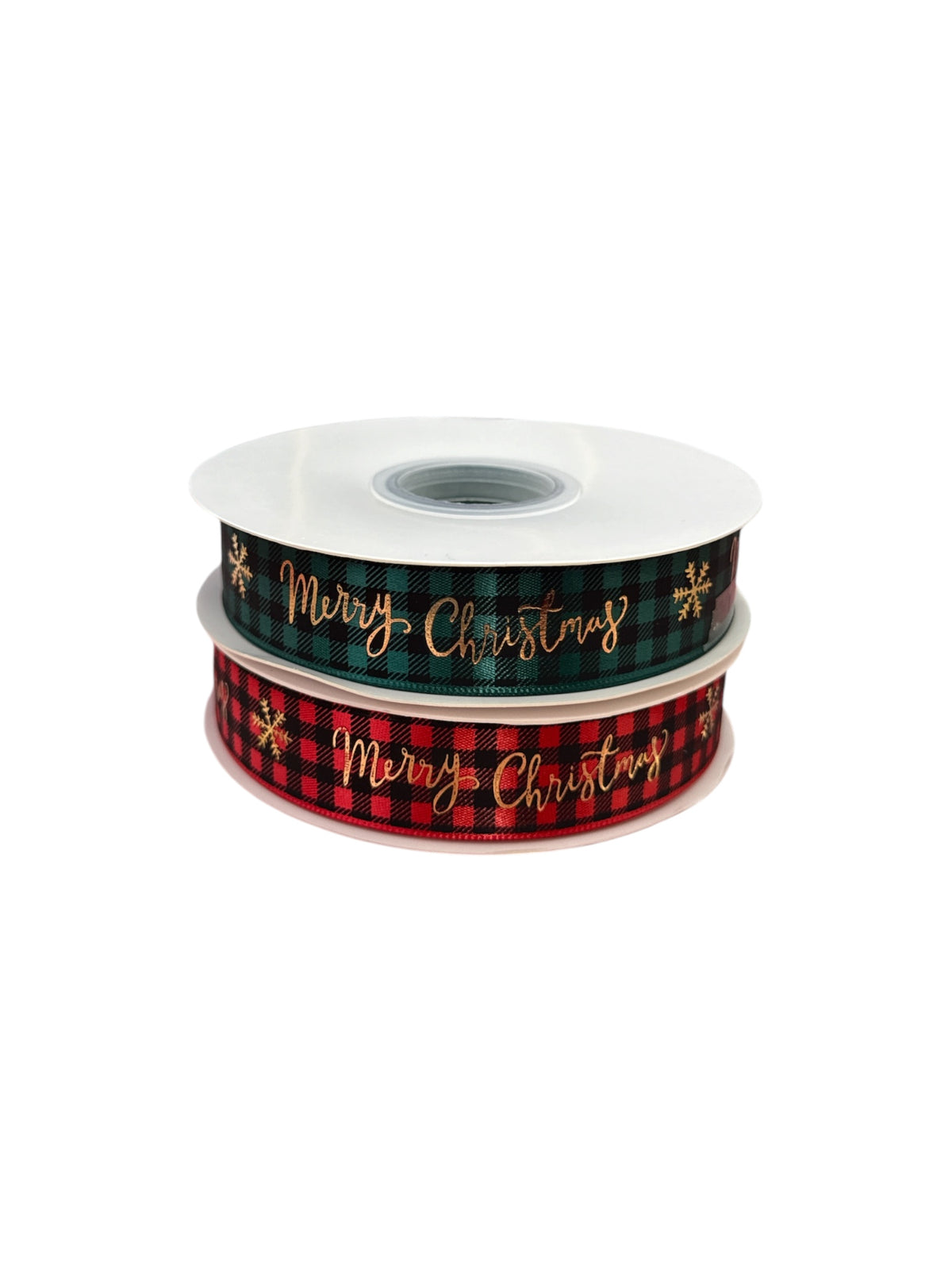 Panglica Satinata Cu Carouri Si Mesaj Merry Christmas